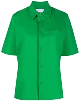 (Women) Bottega Veneta SS22 Solid Green Button-Up Short Sleeve Shirt 703702VKIX04809 (Women) Bottega Veneta SS22 Solid Green Button-Up Short Sleeve Shirt 703702VKIX04809