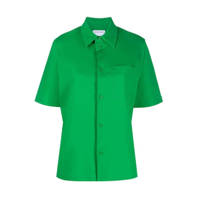 (Women) Bottega Veneta SS22 Solid Green Button-Up Short Sleeve Shirt 703702VKIX04809