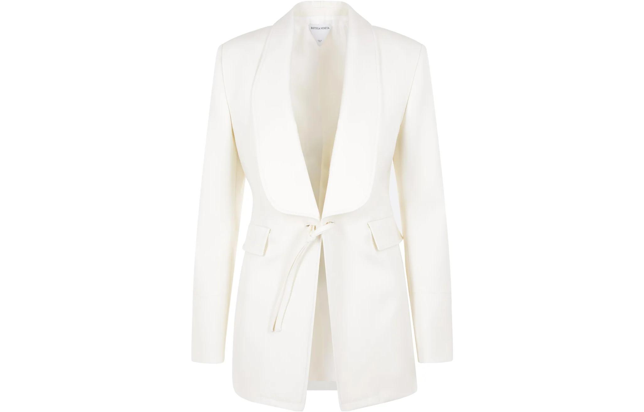 (Women) Bottega Veneta SS23  White V-Neck Belted Blazer Jacket. 739598V1HK09071