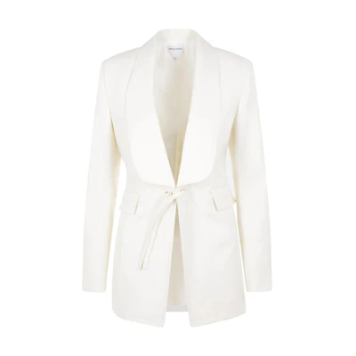 (Women) Bottega Veneta SS23 White V-Neck Belted Blazer Jacket. 739598V1HK09071
