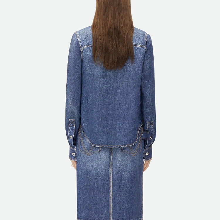 Shop (W) Bottega Veneta SS23 靛藍水洗丹寧長袖襯衫 女款 737322V30K03399