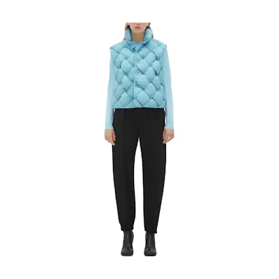(Women) Bottega Veneta SS23 Light Blue Solid Check Stand Collar Down Vest 699579VF4K08955