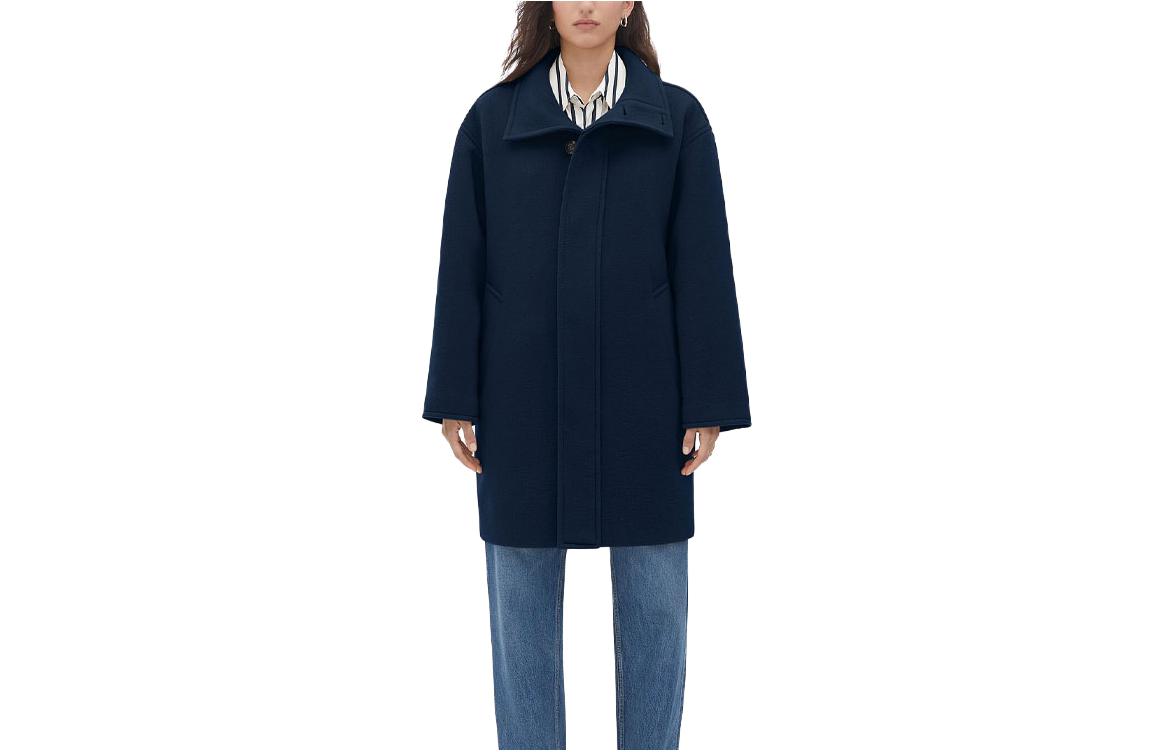 (Women) Bottega Veneta SS23 Navy Solid Double-Faced Cashmere Coat 728827VF3W04140