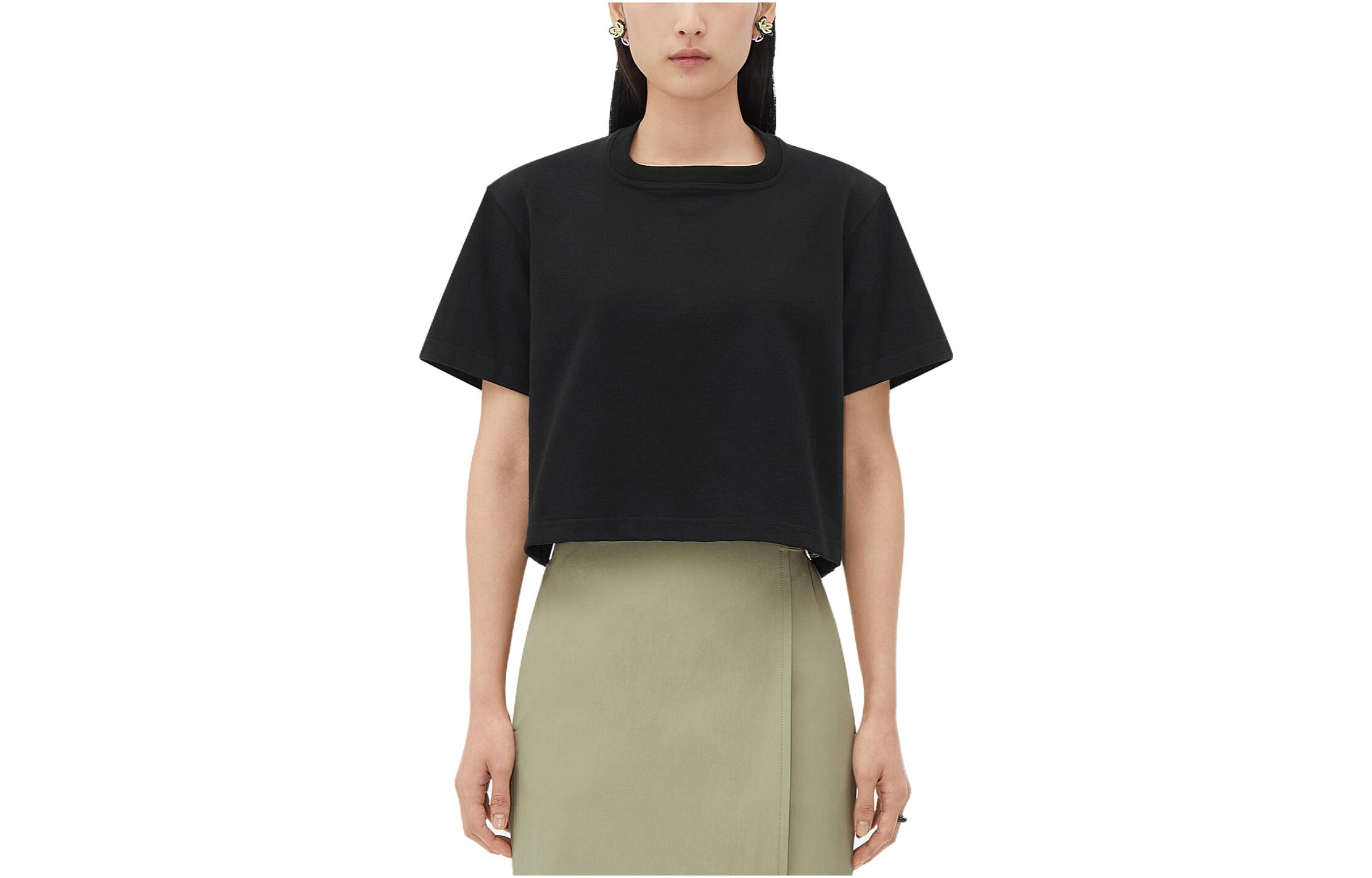 (Women) Bottega Veneta SS23 Solid Black Loose Fit T-Shirt 744235VKLZ01000