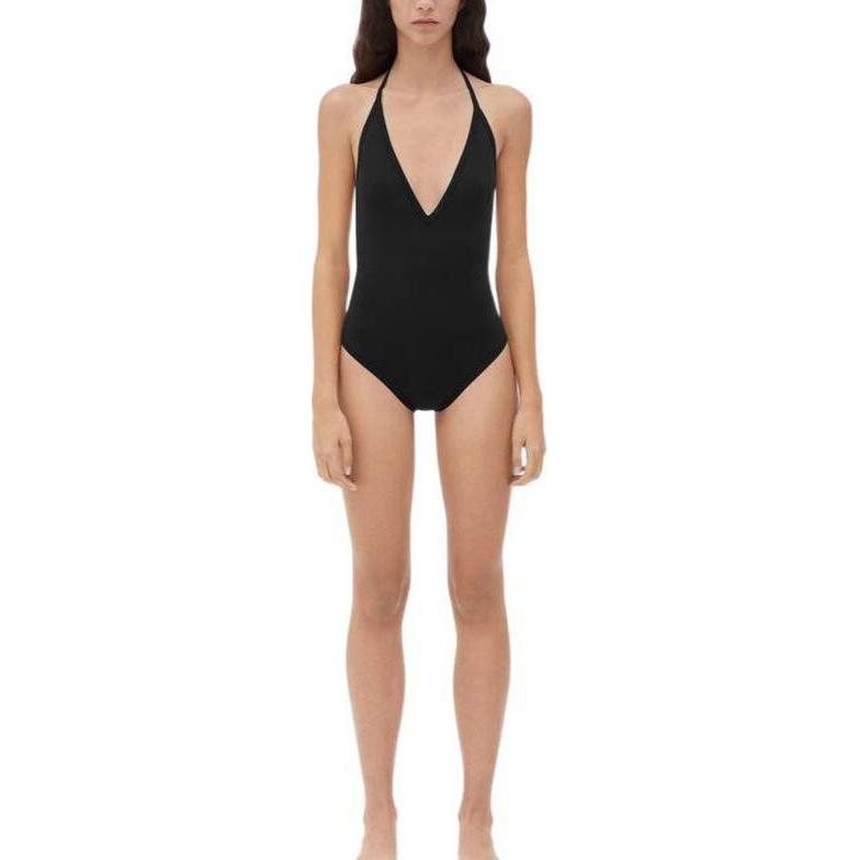 (Women) Bottega Veneta SS24  Black V-Neck Slim Fit Solid Swimsuit. 779267V3PP01000