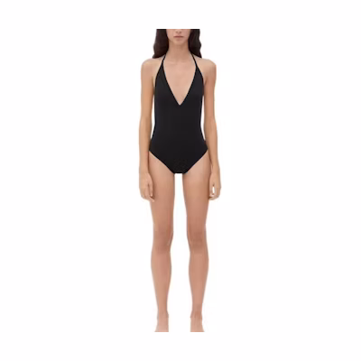 (Women) Bottega Veneta SS24 Black V-Neck Slim Fit Solid Swimsuit. 779267V3PP01000