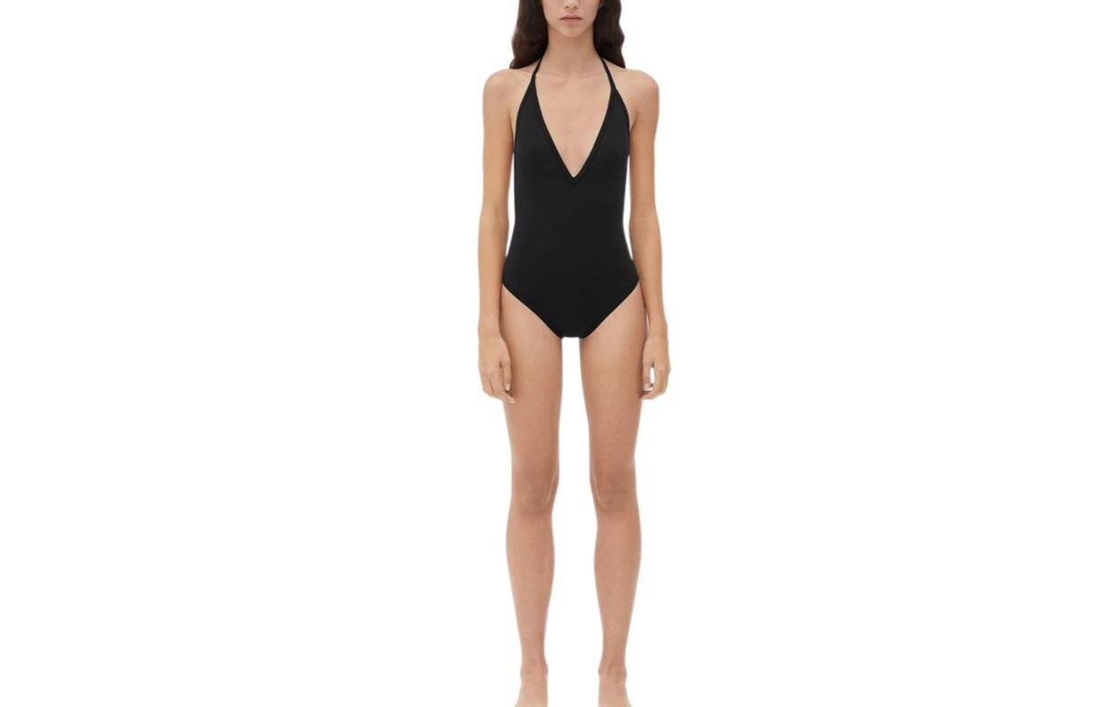 Order (Women) Bottega Veneta SS24  Black V-Neck Slim Fit Solid Swimsuit. 779267V3PP01000