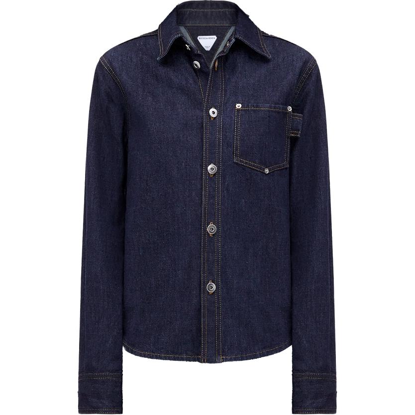 (Women) Bottega Veneta SS24 Indigo Solid Button-Up Denim Jacket  Casual Wear. 754694V0W204245