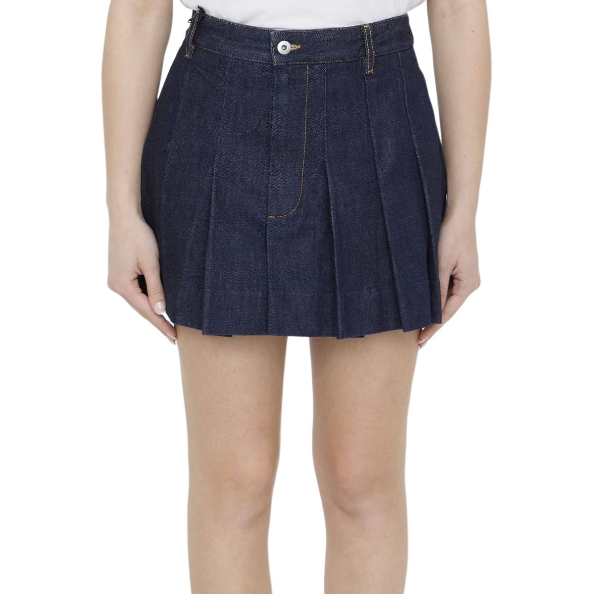 (Women) Bottega Veneta SS24 Solid Pleated Button Denim Skirt  Indigo. 789292V0W204245