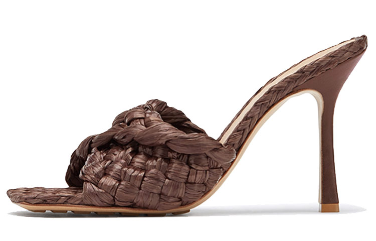 (W) Bottega Veneta Stretch 'Coffee Woven Leather Heels'