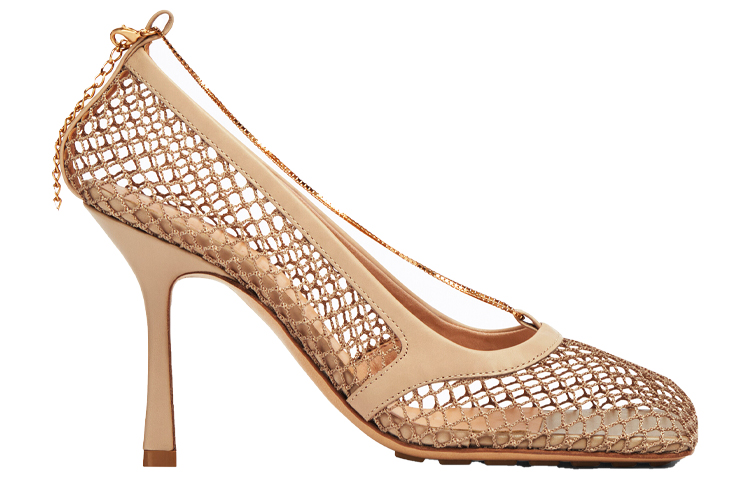 (W) Bottega Veneta Stretch 'Elegant Chain Mesh Square Toe Heels Beige' 圖 2