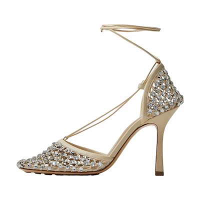 (W) Bottega Veneta Stretch 'Silver Mesh with Rhinestones'