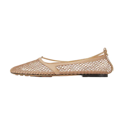 (W) Bottega Veneta Stretch Mesh 'Beige Ballet Flats'