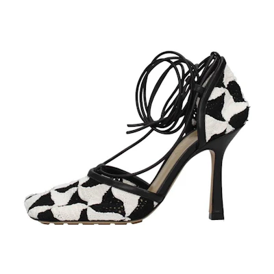 (W) Bottega Veneta Stretch Mesh Square Toe Tie-Up Stiletto 'Black White'