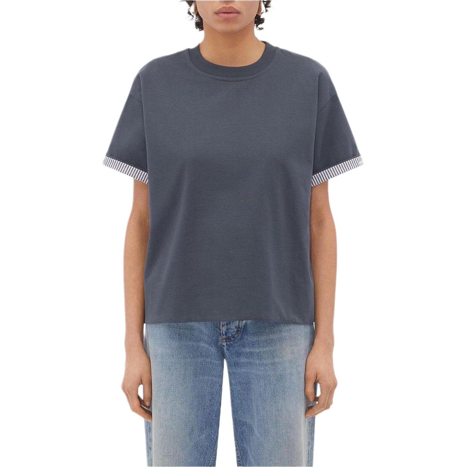 (Women) Bottega Veneta Striped Crewneck Loose Fit Short Sleeve T-Shirt Women Grey 753811V39G01312