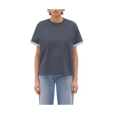 (Women) Bottega Veneta Striped Crewneck Loose Fit Short Sleeve T-Shirt Women Grey 753811V39G01312