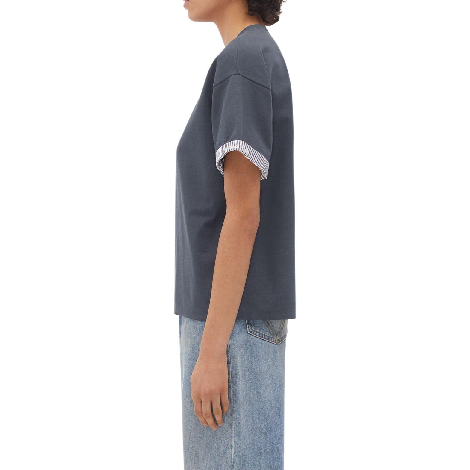 Shop (W) 葆蝶家条纹圆领宽松短袖T恤 女灰色 753811V39G01312