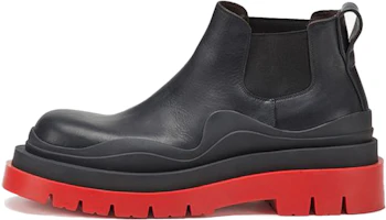 (Women) Bottega Veneta Tire Ankle Chelsea Boot Black Red 630300VBS501028 (Women) Bottega Veneta Tire Ankle Chelsea Boot Black Red 630300VBS501028