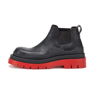 (W) Bottega Veneta Tire Ankle Chelsea Boot Black Red