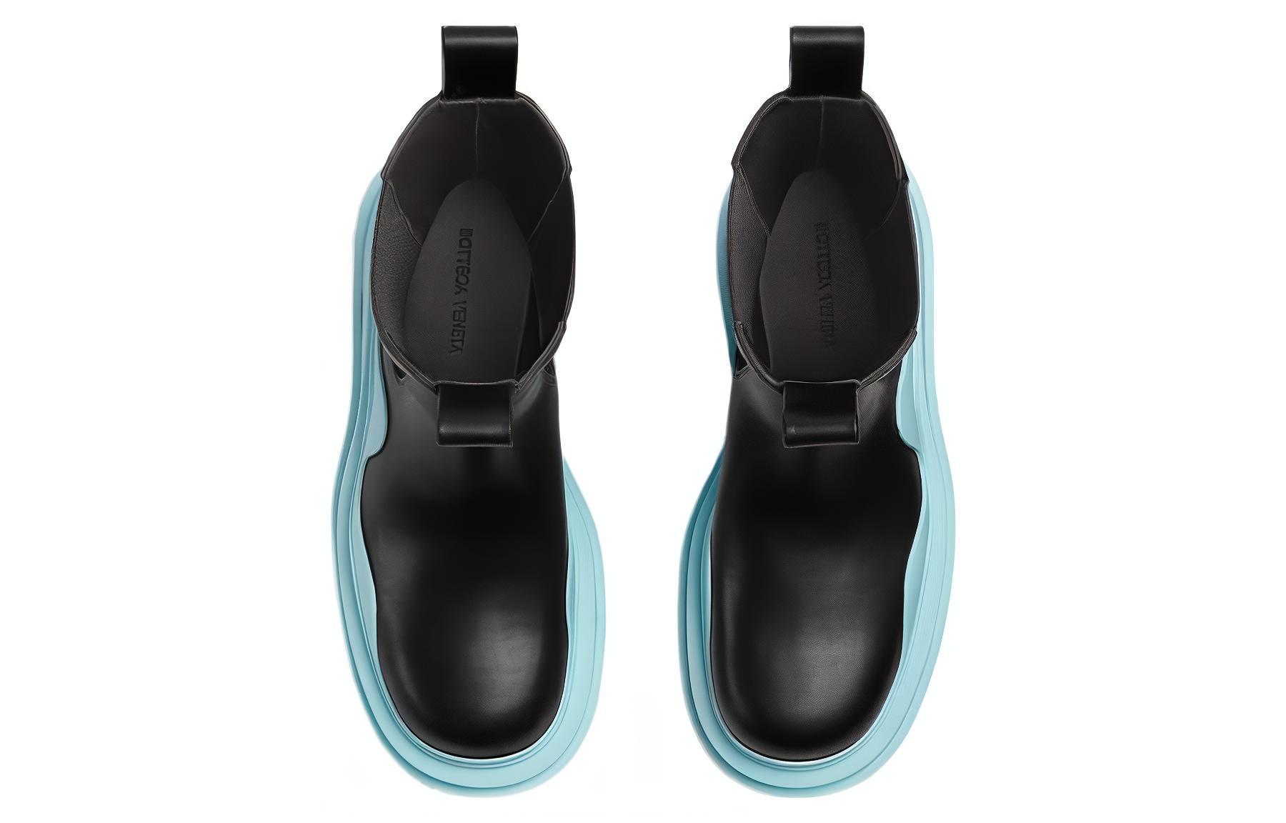 Purchase Bottega Veneta葆蝶家 Tire 皮革 套穿 短筒 切爾西靴 女款 黑藍色