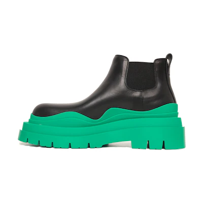 (W) Bottega Veneta Tire Cropped Boot 'Black Acid Turquoise'