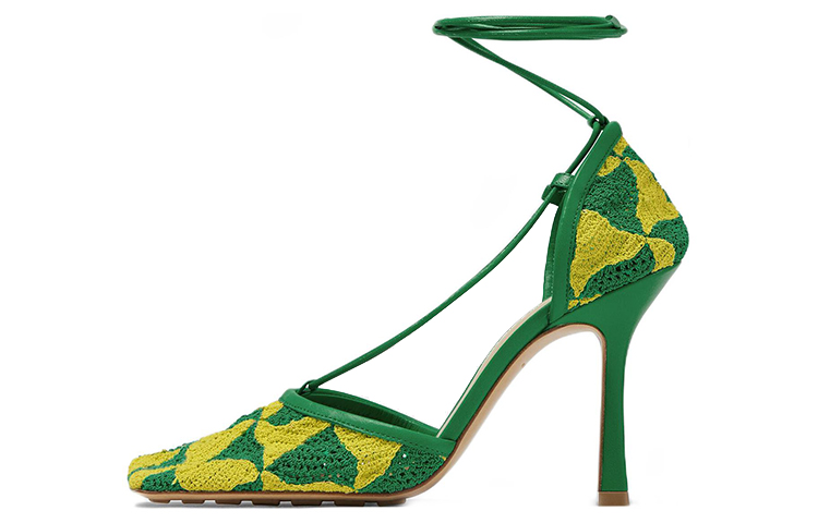 (W) Bottega Veneta Triangle Weave High Heels 'Green Wave'