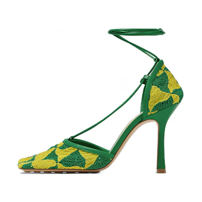 (W) Bottega Veneta Triangle Weave High Heels 'Green Wave'