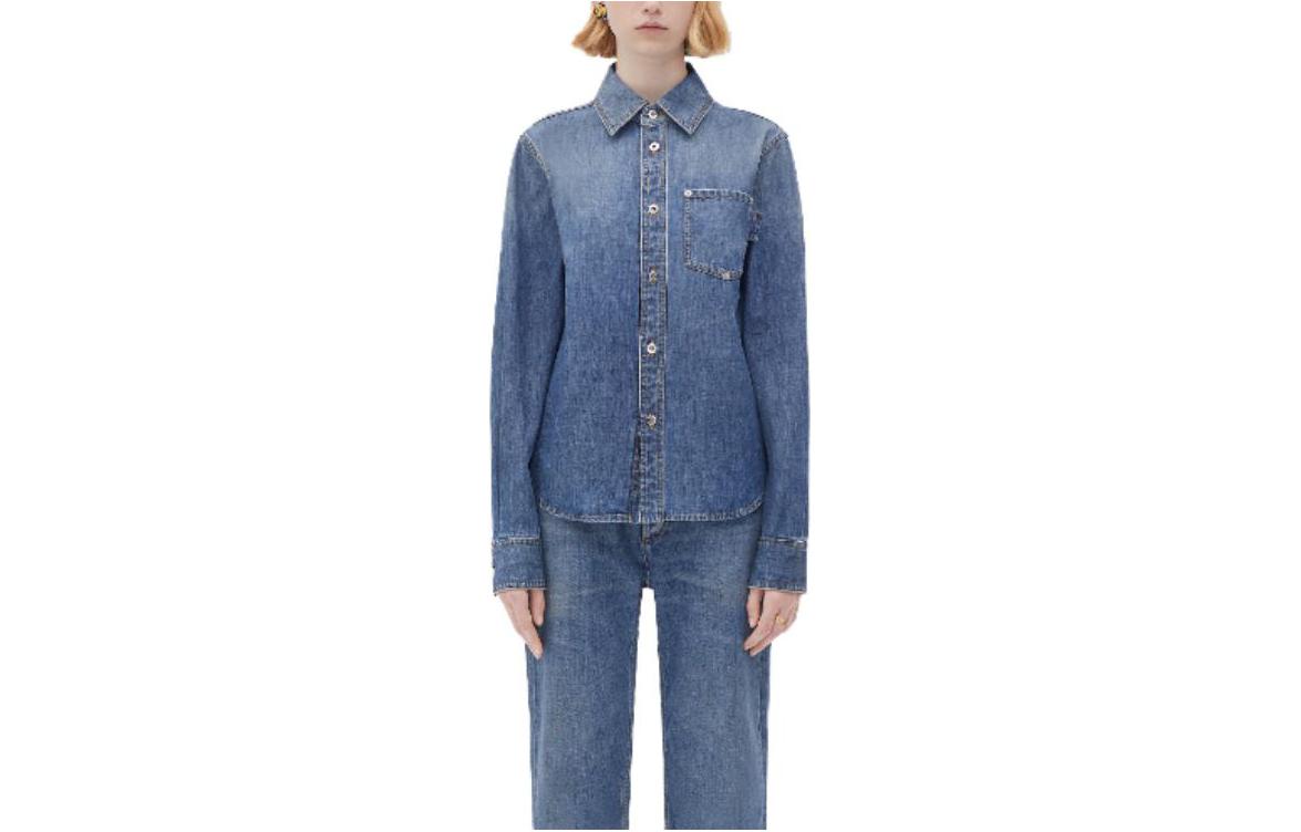 (Women) Bottega Veneta Washed Denim Long Sleeve Shirt Blue SS23 725747V2JL04715