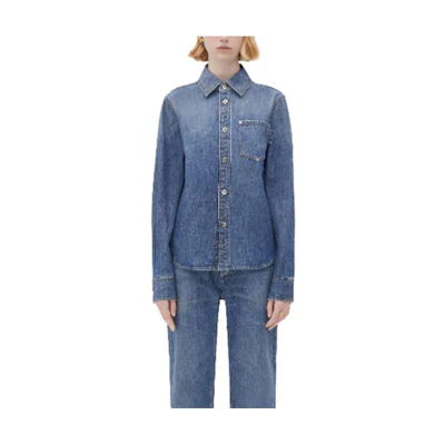 (Women) Bottega Veneta Washed Denim Long Sleeve Shirt Blue SS23 725747V2JL04715