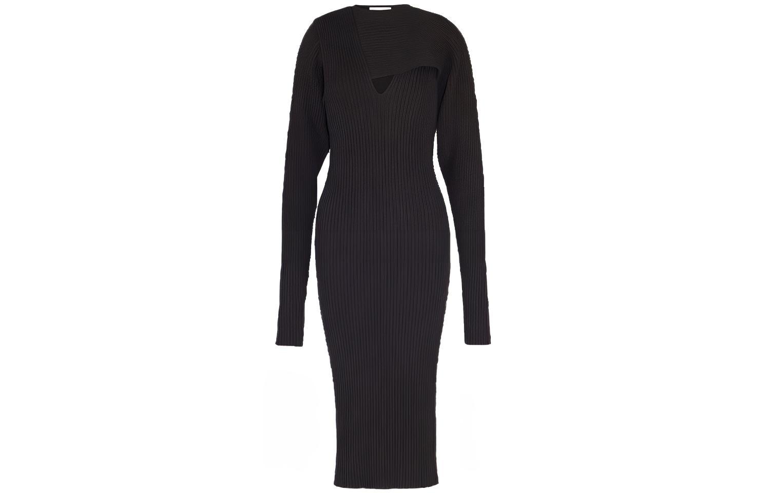 (Women) Bottega Veneta Women’s Black Deconstructed Slim Fit Long Sleeve Dress 628710VKWD02021