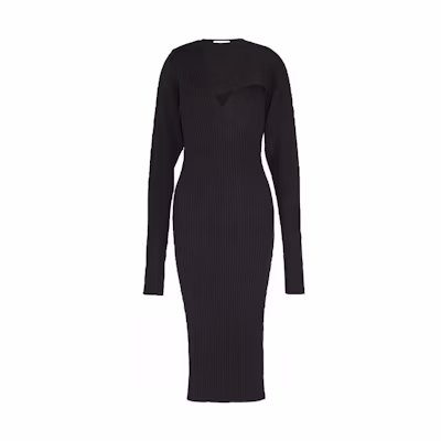 (Women) Bottega Veneta Women’s Black Deconstructed Slim Fit Long Sleeve Dress 628710VKWD02021