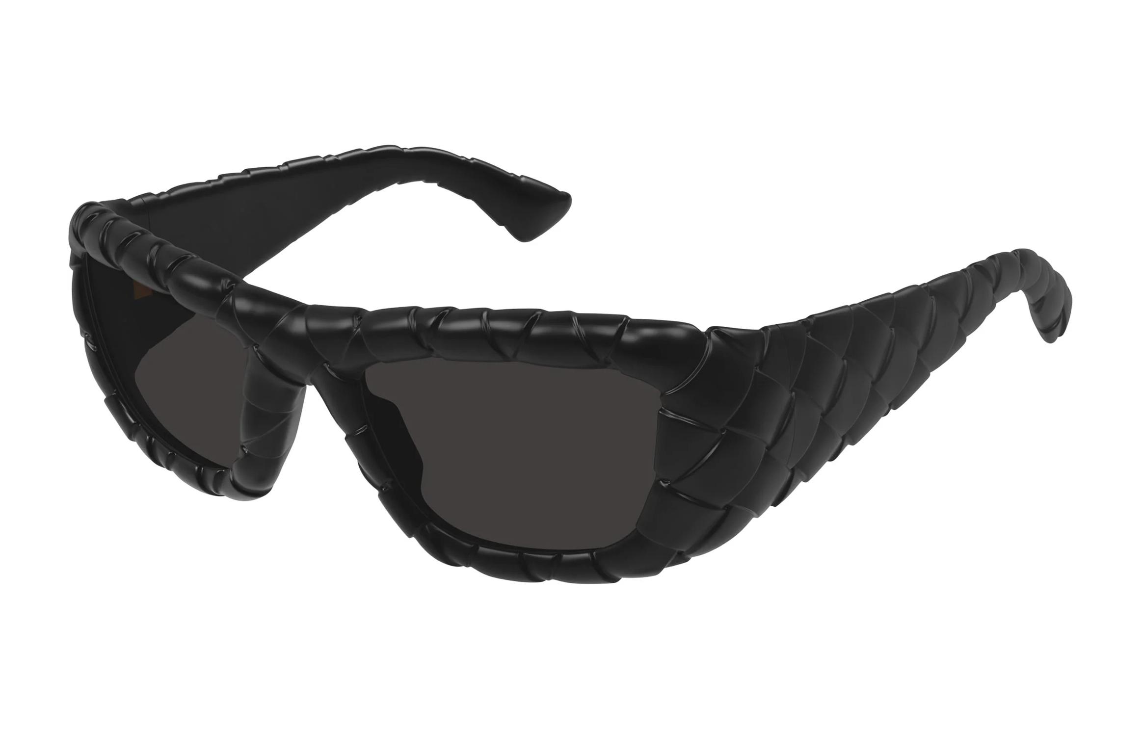 (Women) Bottega Veneta Women’s Black Woven Texture Irregular Sunglasses. BV1303S001