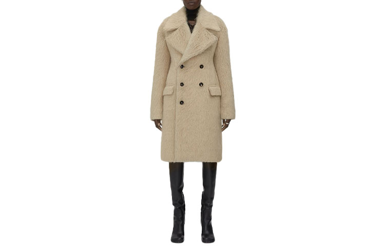 (Women) Bottega Veneta Wool Blend Solid Coat Brown 679627V18W01559