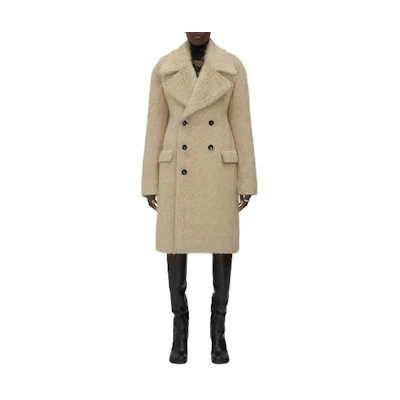 (Women) Bottega Veneta Wool Blend Solid Coat Brown 679627V18W01559