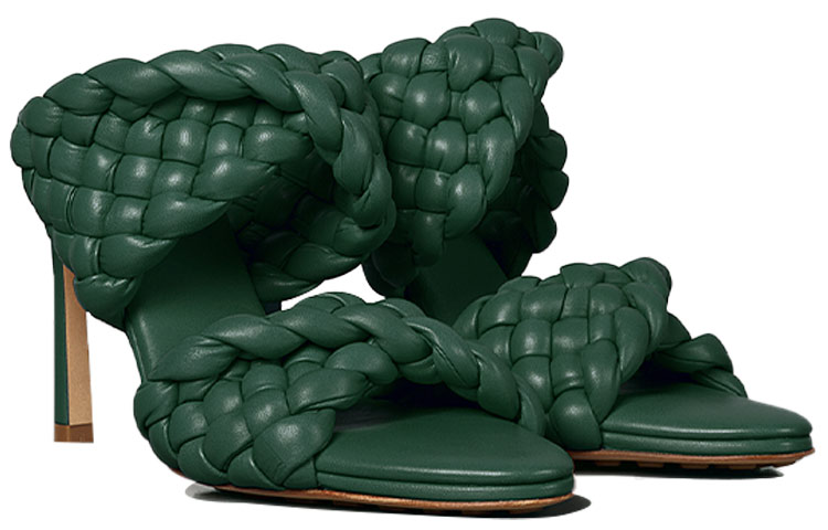 Order (W) ボッテガヴェネタ  ダークグリーン ウーブン ハイヒールサンダル 618757VBTG03017