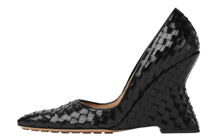 (W) Bottega Veneta Woven Square Toe Chunky High Heel 10cm 'Black'