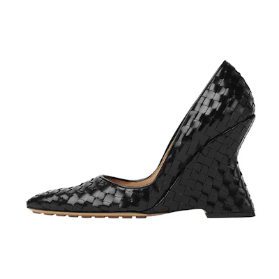 (W) Bottega Veneta Woven Square Toe Chunky High Heel 10cm 'Black'