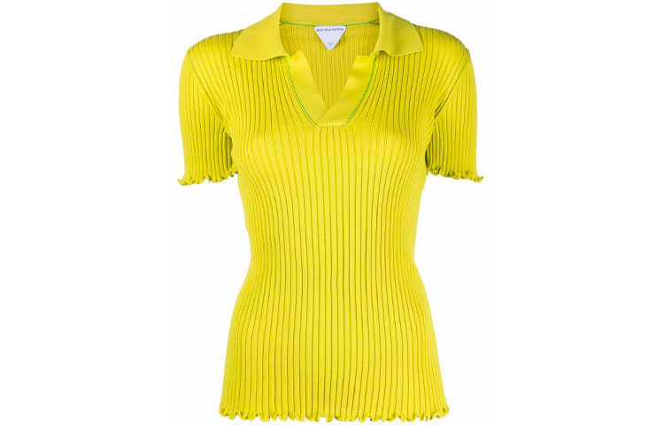 (Women) Bottega Veneta Yellow Ribbed Short Sleeve Knit Top FW21. 672044V16U07275