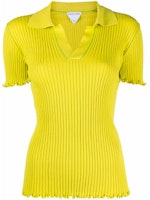 (Women) Bottega Veneta Yellow Ribbed Short Sleeve Knit Top FW21. 672044V16U07275 (Women) Bottega Veneta Yellow Ribbed Short Sleeve Knit Top FW21. 672044V16U07275