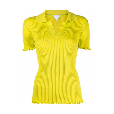 (Women) Bottega Veneta Yellow Ribbed Short Sleeve Knit Top FW21. 672044V16U07275