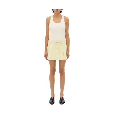 (Women) Bottega Veneta Yellow Solid Mid-Rise Pleated Skirt SS24 789292V33Z07061