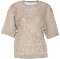 Order (W) Brunello Cucinelli 米色花卉刺繡寬鬆款圓領T恤 M1T137900-C824
