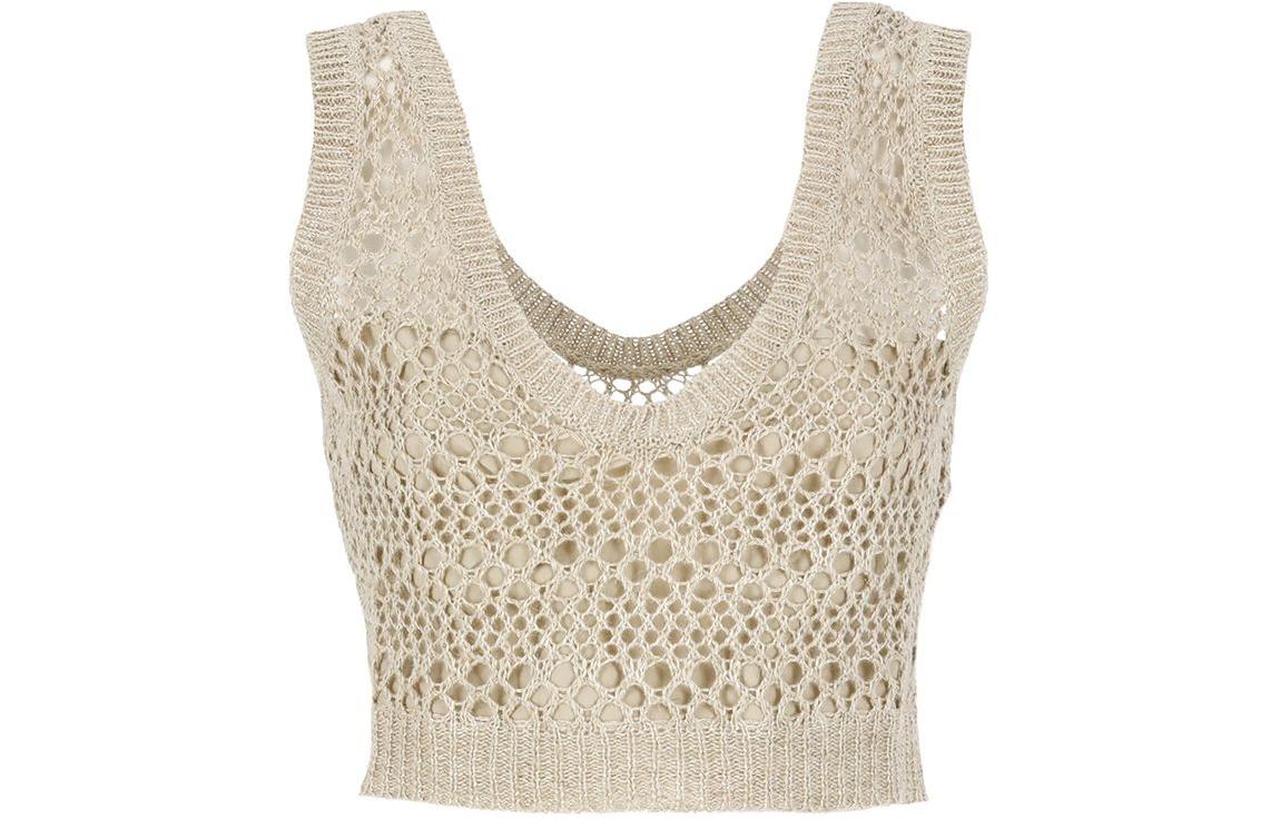 (Women) Brunello Cucinelli  Beige V-Neck Sleeveless Knit Vest Pullover. MRA581110-C824