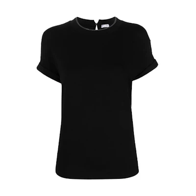 (Women) Brunello Cucinelli Black SS21 Rolled Cuff Plain Short Sleeve T-Shirt. M0T18BD200-C101