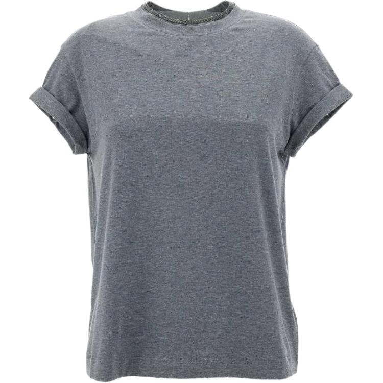 (Women) Brunello Cucinelli  Grey Crewneck Short-Sleeve T-Shirt SS24 Oversized Fit. M0T18BD200-CV563
