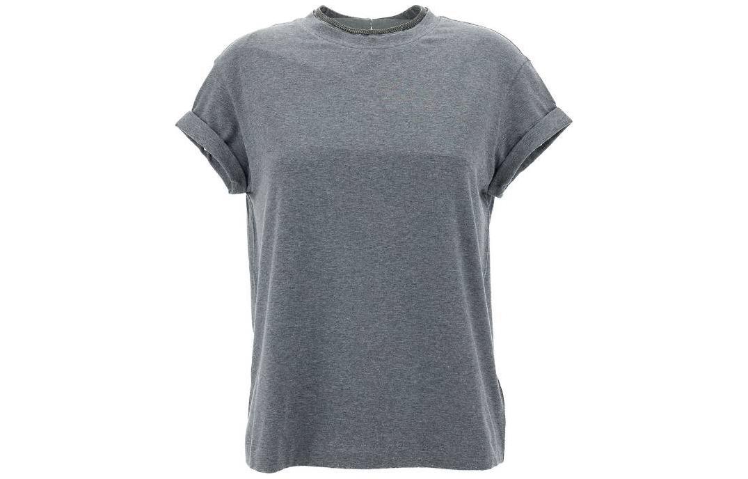 Order (W) 브루넬로 쿠치넬리 그레이 크루넥 반팔 티셔츠 SS24 오버사이즈 핏. M0T18BD200-CV563