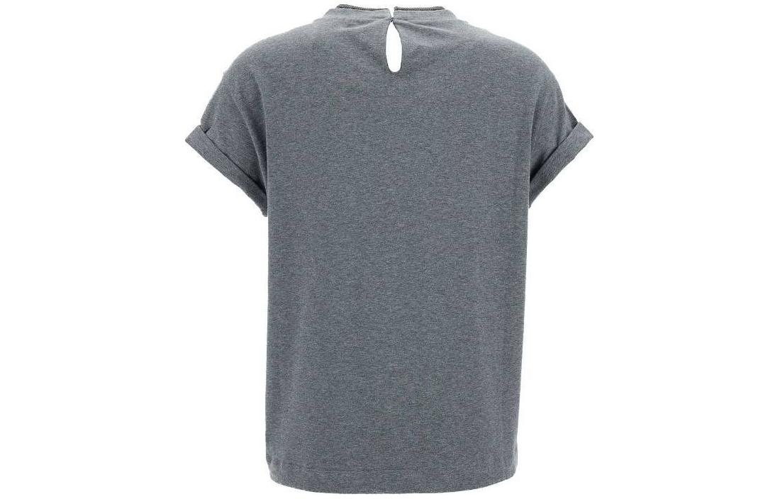 Lookbook (W) 브루넬로 쿠치넬리 그레이 크루넥 반팔 티셔츠 SS24 오버사이즈 핏. M0T18BD200-CV563