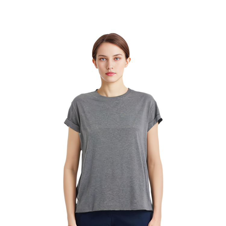 Shop (W) 브루넬로 쿠치넬리 그레이 크루넥 반팔 티셔츠 SS24 오버사이즈 핏. M0T18BD200-CV563