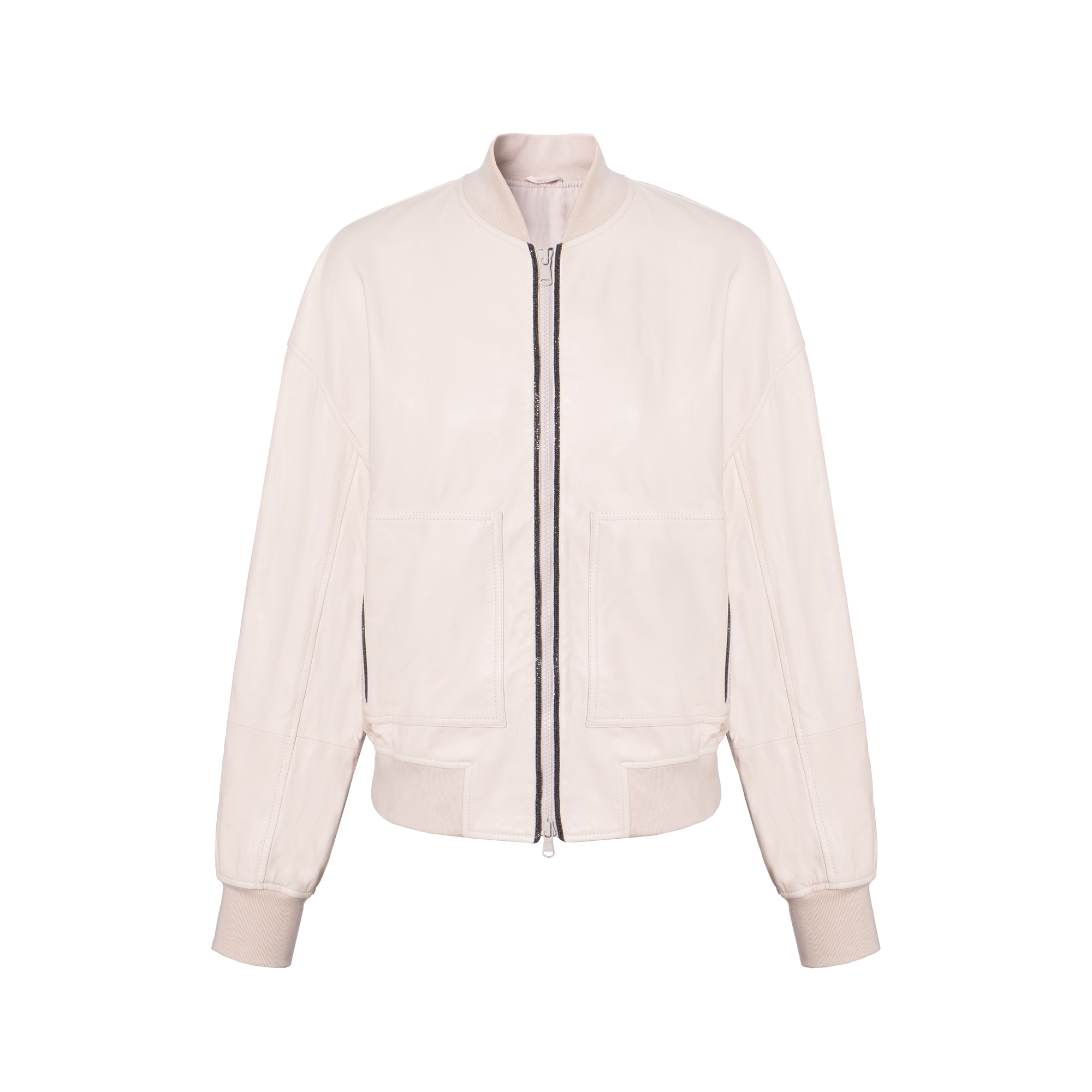 (Women) Brunello Cucinelli  Khaki Slim Fit Zip-Up Long Sleeve Jacket. MPNGI2629-C7872