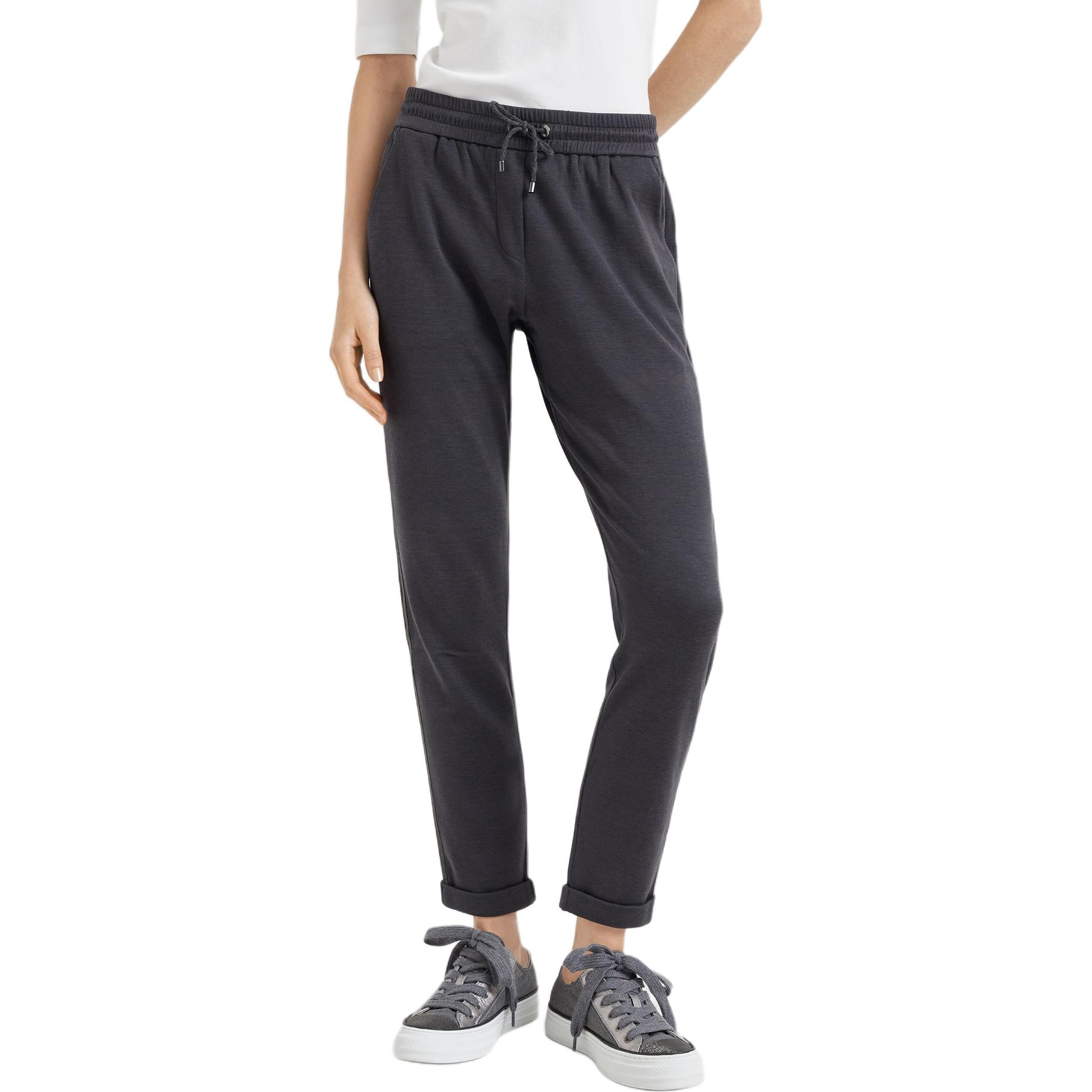 (Women) Brunello Cucinelli  Knit Joggers Side Stripe Grey SS24. MD828SM679-C8247